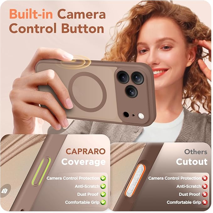 CAPRARO Magnetic for iPhone 17 Pro Case, Upgraded [Full Camera Protection] [Compatible with MagSafe] Protective Translucent Matte Women Girl Phone Case Cover, Brown