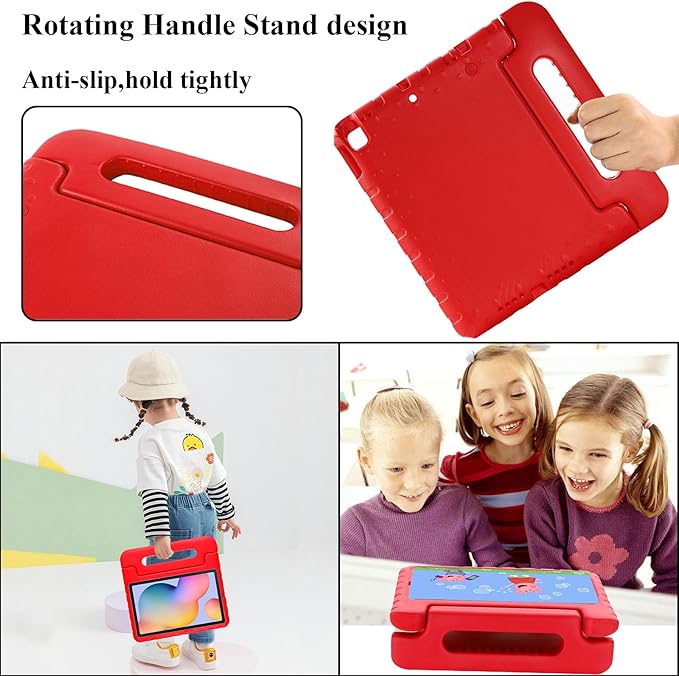 Kids Case for iPad 9th/8th/7th Generation 10.2" & iPad Air 3 10.5" (Air 3rd Gen) & iPad Pro 10.5 2017 with Rotating Handle/Stand Kickstand Soft Cover for iPad 10.2 inch 2021/2020/2019, Red