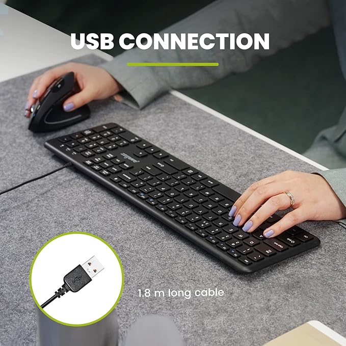Perixx PERIBOARD-210 US Wired Full-Size USB Keyboard with Quiet Keys for Desktop, Laptop, and Tablet - X Type Scissor Keys - Black - US English (11726)