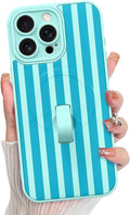 KANGHAR Compatible with iPhone 15 Pro Case, Support for MagSafe, Silicone Stripes Cute Pattern, Wristband Kickstand Camera Protection Soft Slim Cover for Girls Women -Blue