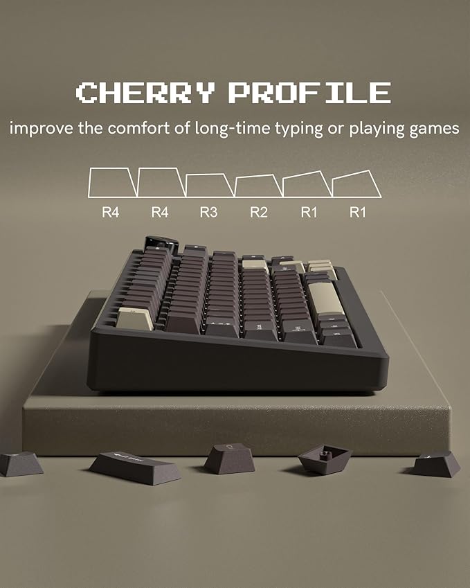 Double Shot PBT Keycaps Set 130 Keys, Cherry Profile Custom Keycaps 60 65 75 100 Percent for 61/64/68/84/87/100/104/108 Retro Gaming Mechanical Keyboard, Brown Coffee