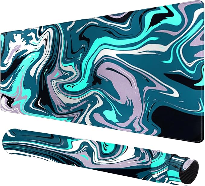 Rcege Large Mouse Pad for Desk - Gaming Mouse Pad with Stitched Edges, Anti-Slip Base for Keyboard and Mouse(Abstract Green, 23.6L x 11.8W inches)