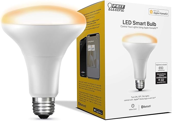 Feit Electric BR30/SW/HK 65W Equivalent BR30 Flood Smart, Works with Apple HomeKit and Siri Voice Control, No Hub Required LED Light Bulb, 5.4" H x 3.8" D, 2700K Soft White