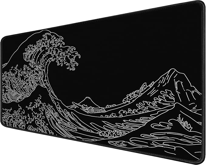 Large Gaming Mouse Pad, XXL Extended Computer Keyboard Mouse Mat with Stitched Edges, 31.5" x 15.7" Non-Slip Waterproof Rubber Base Long Mousepad for Work, Game, Office, Home, Waves Line