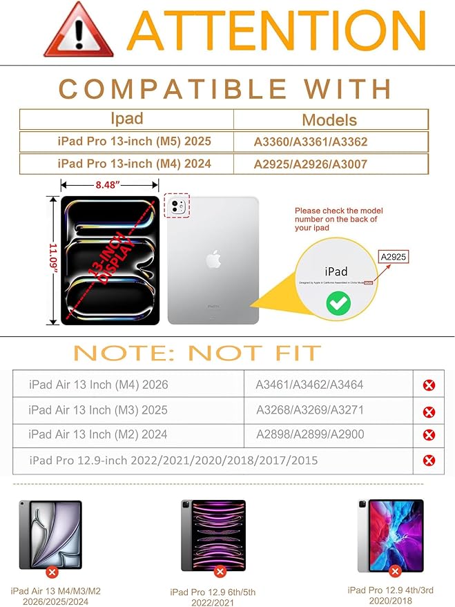 Vimorco for iPad Pro 13 Inch Case M5/M4 2025/2024 Black Notebook, for iPad 13 Pro Case Pencil Holder/Hand Strap/Pocket/Screen Protection Band, for iPad Pro 13 Cases Cover