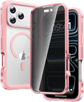 Diaclara Magnetic Designed for iPhone 17 Pro Max Case Full Body Bumper,[Compatible with MagSafe] Military Drop Proof Cover with Built-in Privacy Screen Protector,Pink