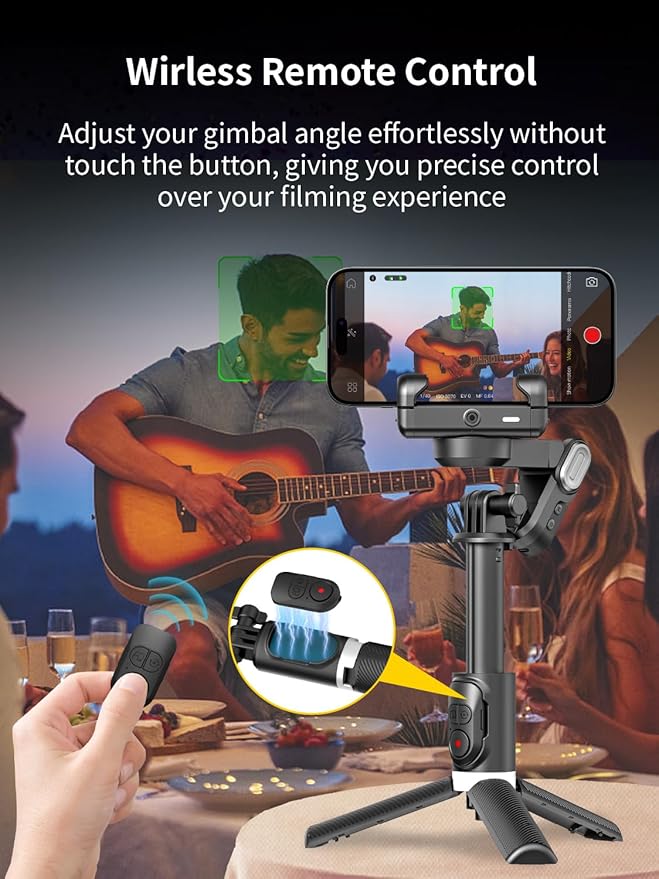 AOCHUAN Gimbal Stabilizer for Smartphone, 4 in 1 Phone Gimbal w/360° Rotation for iPhone/Andriod Sefie Stick Tripod w/Auto Face Tracking and Wireless Remote for TIK Tok YouTube Vlogging-M1 Pro Black