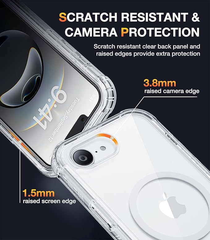 Diaclara Magnetic Designed for iPhone 16e/17e Case, Full Body Rugged Case with Built-in Touch Sensitive Anti-Scratch Screen Protector, Soft TPU Bumper Sleeves Case for iPhone 16e 17 e 6.1" (Clear)