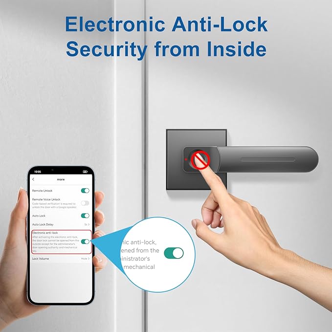 Fingerprint Door Lock & Biometric Door Knob with App – 3-in-1 Keyless Entry Smart Door Lock with Auto-Lock & Interior Lockable, Secure Your Home, Office, Bedroom & Apartment Black