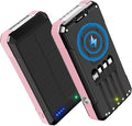 Solar Power Bank 49800mAh, Portable Charger with Built-in 4 Cables, 22.5W Fast Charging Solar Panel Charger for Traveling, Camping and Emergency(Pink)