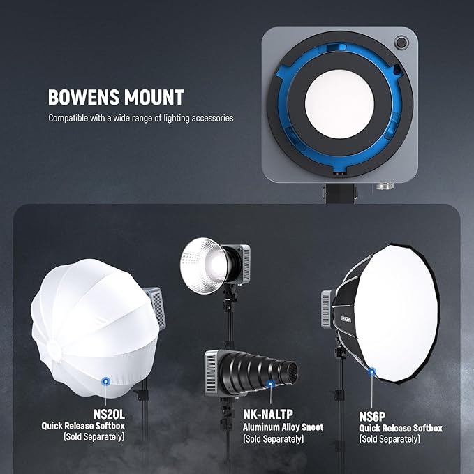 NEEWER HS200C Portable RGB LED Video Light, APP/2.4G/Panel/DMX Control, 280W 150000Lx 2500-7500K CRI95+ COB Continuous Output Lighting Bowens Spotlight for Video Recording Streaming Studio Photography
