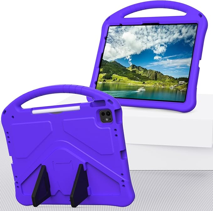 Kids Case for iPad Air 13 inch M4/M3/M2 & iPad Pro 13 inch M5/M4 (2025/2024) & iPad Pro 12.9 inch Cover 6th/5th/4th/3rd Generation 2022/2021/2020/2018 with Stand/Handle/Pencil Holder, Purple