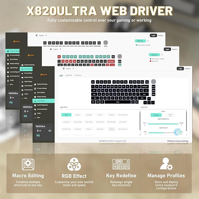 Attack Shark X820Ultra Wireless 75% Mechanical Gaming Keyboard with Screen & Knob Hot Swappable 2.4GHz/BT/Wired RGB Backlit Gasket Mount Side Print PBT Keycap QMK Web Driver Gift Switch-White Contour