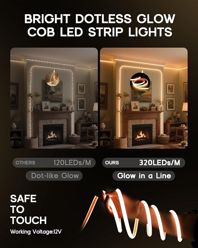 COB LED Strip Lights Daylight White 6000K,12V 32.8ft IP67 Waterproof High CRI 95Ra+ Super Bright,Flexible Boat Lights for Fishing Night Outdoor Bathroom Swimming Pool(Power Supply Not Included)
