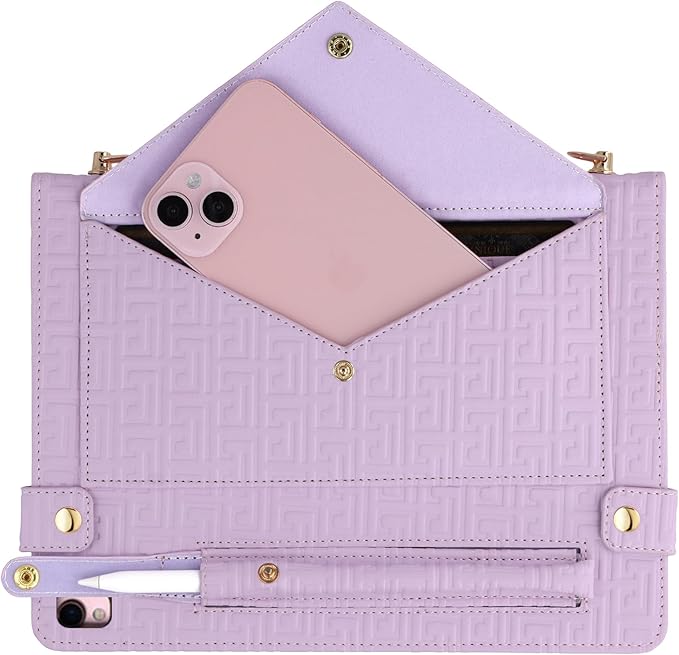Handbag Case for iPad 9.7 Inch 2018/2017 (6th/5th Gen), iPad Air 2/Pro 9.7 Cover, Techcircle Cute Folio Stand Wallet Case w/Pencil Holder, Card Slots, Hand Strap, Shoulder Strap, Lavender
