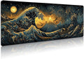 Extended Gaming Mouse Pad, Large Mouse Mat 3 mm Nature Rubber Base Mousepad with Stitched Edges, Non-Slip Desk Mat for Office Home Great Gift 31.5x11.8 Inch (Great Wave 2)