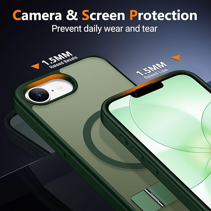 SPIDERCASE Magnetic for iPhone 17e Case for iPhone 16e Case, with [3 Stand Ways] [Military Grade Drop Protection] Invisible Stand Shockproof Slim Case for iPhone 17e/16e 6.1 inch, Green