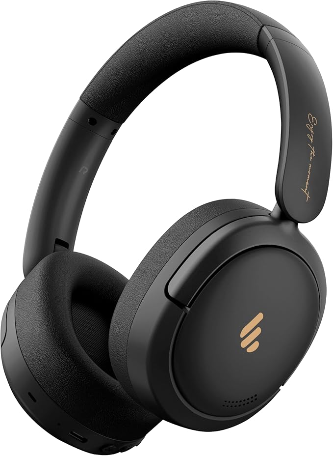 Atom Max Hybrid Active Noise Cancelling Over-Ear Headphones - Hi-Res Audio with Microphone, Volume Control, 45H Playtime, Fast Charging, Bluetooth 5.4, App Customization, Foldable Headset, Black