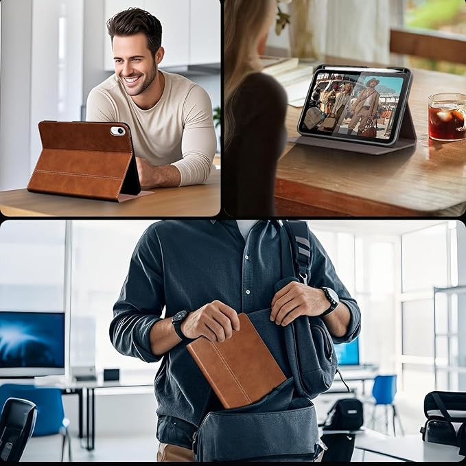 Gexmil Leather Case for iPad mini 7 (A17 Pro) 2024 / iPad mini 6 Generation 2021 8.3 Inch,Premium Cowhide Cover with Pencil Holder,Adjustable Stand, Auto Wake/Sleep,Vegetable Tanned Brown