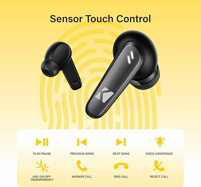 KICKER Bluetooth Earbuds TW3 Wireless Earbuds with Active Noise Cancellation, 25-Hour Battery Life, in-Ear Headphones with Dual Microphones for Clearest Voice Clarity Touch Controls