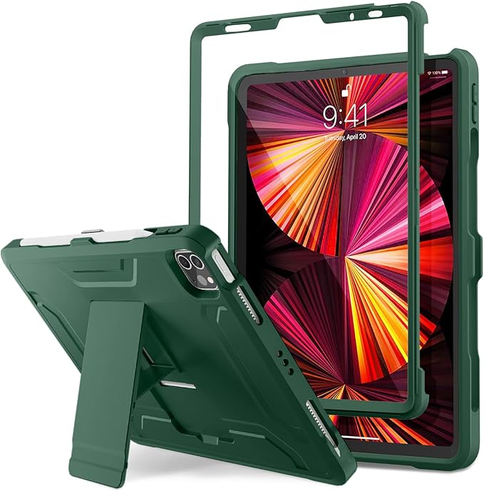 DTTO for iPad Pro 11 inch Case 2022(4th Gen)/2021(3rd Gen), [Screen Protector] Dual Layer Full Body Protection Cover with Pencil Holder, Also Fit iPad Pro 11'' 2020&2018/iPad Air 5/Air 4 - Green