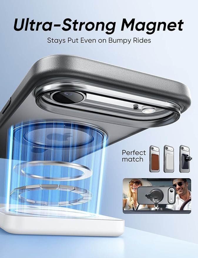 MAGIC JOHN 360° Rotatable Magnetic Invisible Stand for iPhone 17 Air Case [Camera Control Button] [Compatible with MagSafe] 16FT Shockproof for iPhone 17 Air Case with Kickstand, Black