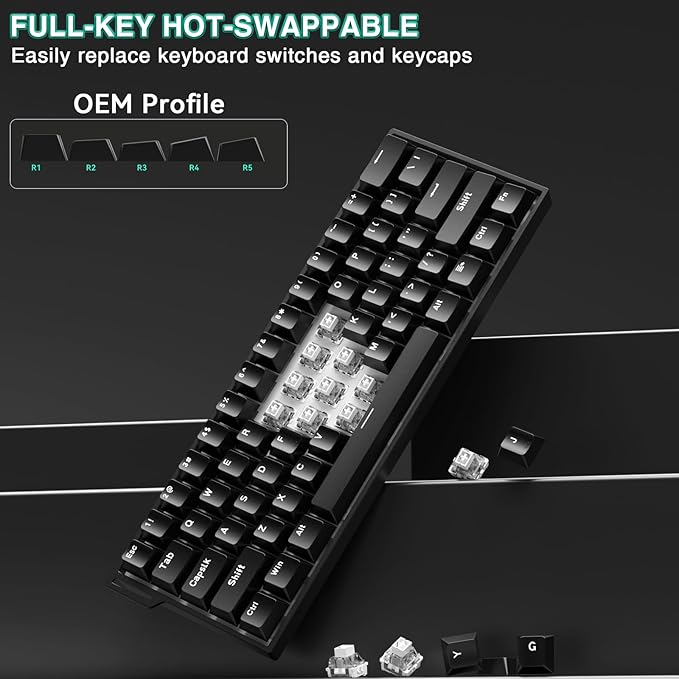Aula MINI60 HE Wireless Gaming Keyboard 60%,Hall Effect Rapid Trigger Magnetic Keyboard,8000Hz Polling,Tri-Mode(BT5.0/2.4GHz/USB-C),Hot Swappable Compact Mechanical Keyboard for Gamer(Black)