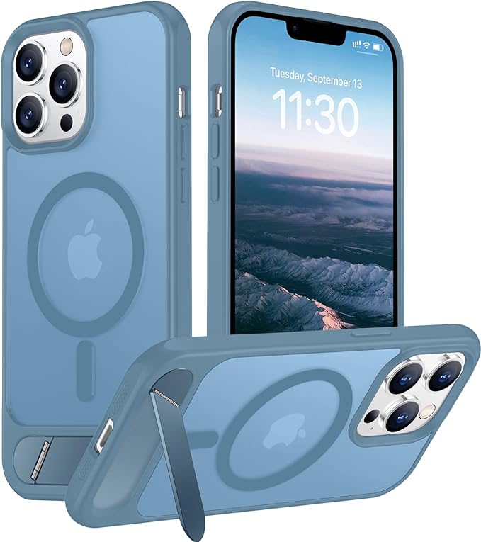 Magnetic Compatible with iPhone 13 Pro Case, [Built-in Invisible Kickstand][Compatible with MagSafe][Military Grade Shockproof] Slim Translucent Matte Phone Case for iPhone 13 Pro 6.1"