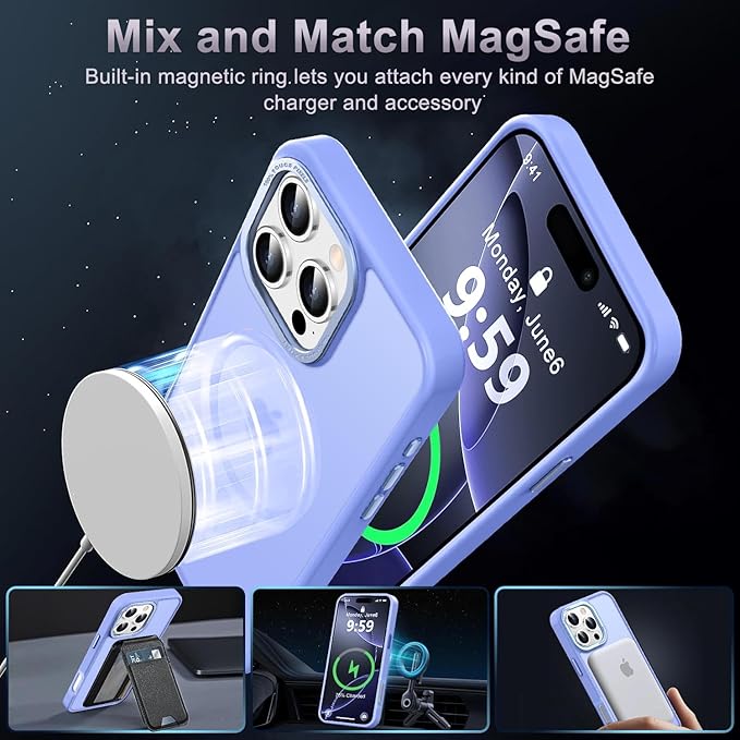 Newfuture Designed for iPhone 16 Pro Max Case with Magnetic [13 FT Military Drop Protection] [Compatible with Magsafe] Slim Translucent Matte Shockproof with Anti-Fingerprint Phone Case, Light Purple