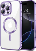 Hython Magnetic Clear for iPhone 16 Pro Case with Camera Lens Protector [Compatible with MagSafe] Luxury Plating Edge Slim Soft TPU Cover Protective Phone Case for iPhone 16 Pro 6.3", Light Purple