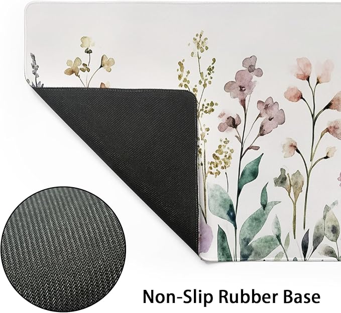 Floral Desk Mat Beige Boho Desk Pad Large Extended Gaming Mouse Pad XL Cute Minimalist Flowers Keyboard Mat 31.5x11.8 Inch Boho Esthetics Mousepad Big Keyboard Mouse Mat for Home Office Work Game