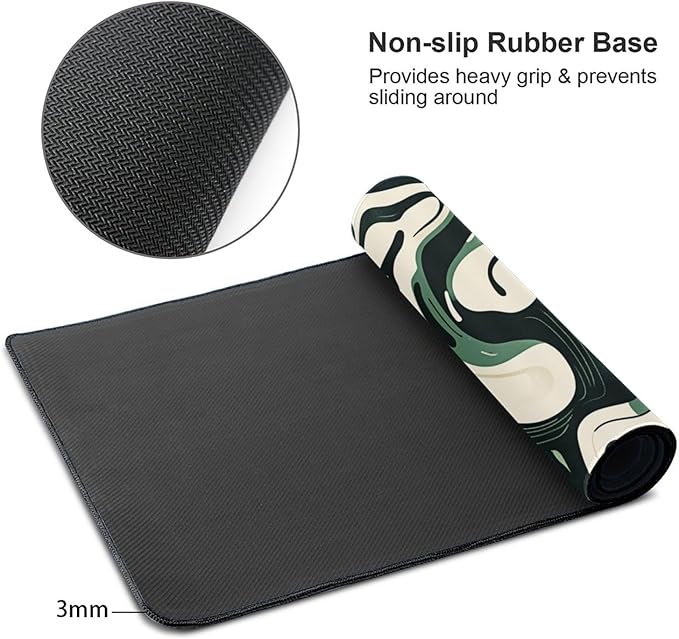 AQQA Abstract Topographic Map Green and White Pattern with Lines Gaming Mouse Pad Long XL Desk Mat for Desktop Mousepad with Non-Slip Base Stitched Edge Keyboard Mat for Office Home 31.5" x 15.7"