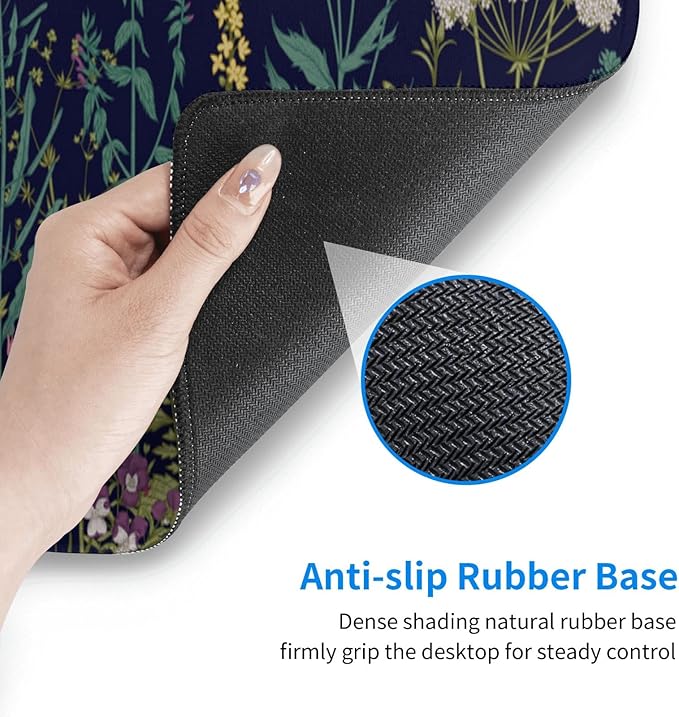 Flower Extended Gaming Mouse Pad Abstract Black Desk Mat 31.5x11.8 Inch Floral Texture Non-Slip Rubber Base Weeds Mousepad Stitched Edges Keyboard Mouse Mat Desk Pad for Office Home Game