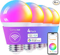 Consciot Smart LED Light, WiFi Color-Changing A19 E26 Lamp Compatible with Alexa & Google Home, 60W Equivalent, Music Sync, Dimmable, 4 Pack
