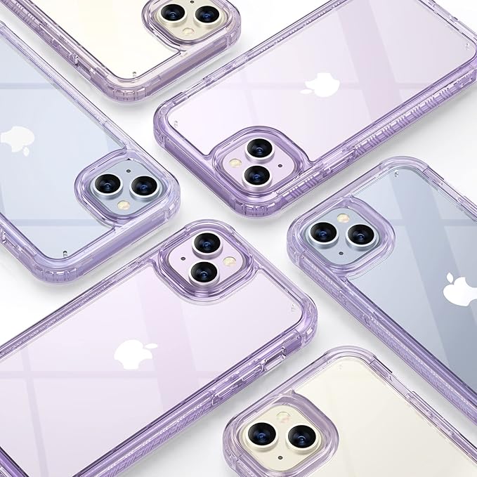 Diaclara Designed for iPhone 14 Case, Full Body Rugged Case with Built-in Touch Sensitive Anti-Scratch Screen Protector, with Camera Lens Protector (Clear Purple)