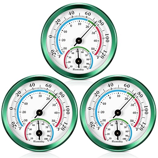 Weewooday 3 Pcs Indoor Outdoor Thermometer 2 in 1 Mini Home Temperature Humidity Hygrometer Monitor Gauge for Home Offices Wall (Green,2.2 Inch)