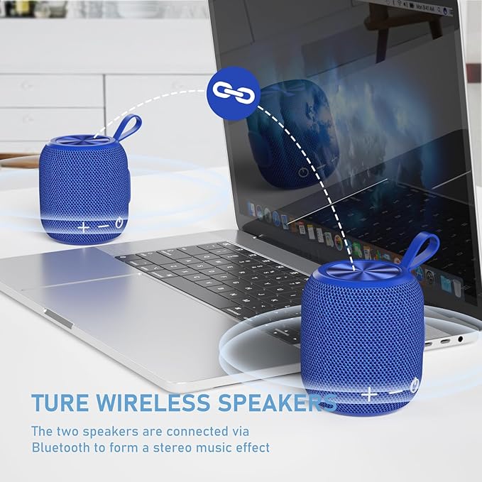 Portable Bluetooeh Speaker Wireless Mini IPX7 Waterproof Speaker 24H Playtime 360° Stereo Surround Sound Bass Small Speakers for Outdoor Travel(Blue)