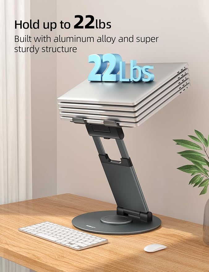 Nulaxy Telescopic 360 Rotating Laptop Stand for Desk Adjustable Height Swivel Pull Out Design Ergonomic Laptop Riser Standing Desk Converter Fits All 10-17" Laptops Computer MacBook, Gray
