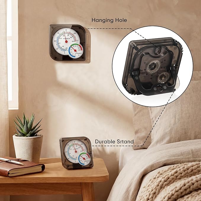 Kathfly 6 Pcs Indoor Thermometer and Humidity Gauge Indoor Mini Thermometer Hygrometer Temperature Humidity Meter Temperature and Monitor with Pointers for Home, Kitchen, Planting Room (White,Black)