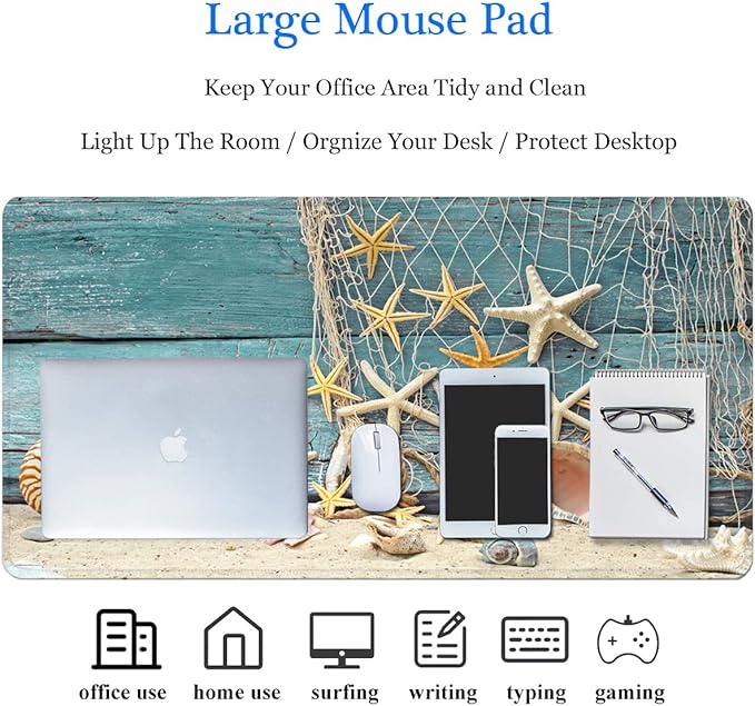31.5x11.8 Inch Non-Slip Long Extended Large Gaming Mouse Pad with Stitched Edges XL Laptops Keyboard Mouse Mat(Starfish)