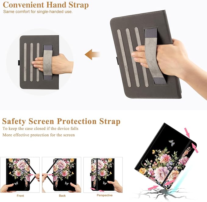 Vimorco iPad Air M4/M3/M2 11 Inch Case 2026/2025/2024 Pink Flower, iPad Air 5th/4th Gen Cases 10.9-inch, iPad Pro 11 Inch Case 4th/3rd/2nd/1st Generation Pencil Holder/Hand Strap/Pocket, Butterfly