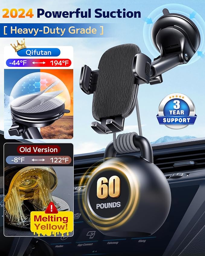 Qifutan Dash Mounted Phone Holders for Your Car Dash Phone Mount for Car Dashboard Air Vent Multi-Mount 3 in 1 Vehicle Windshield Holder Compatible Multi-Device Clip Desk Mount