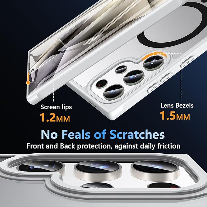 OWKEY for Samsung Galaxy S24 Ultra Case 6.8'', Magnetic Samsung S24 Ultra Case Compatible with Magsafe, [Shockproof Military] Translucent Back Slim Bumper Cover Phone Case Samsung S24 Ultra, Gray
