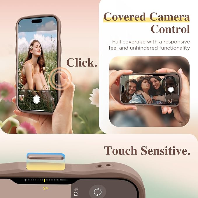 GVIEWIN for iPhone 16 Pro Max Case Compatible with MagSafe [Curly Wave Edge][Full Camera Protection] Floral Translucent Shockproof Magnetic Women Phone Case for 16 Pro Max, Corn Poppy/Brown
