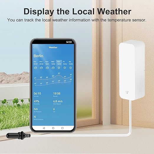 Smart Thermometer Hygrometer: WiFi Temperature Sensor with External Probe, Weather Function Thermometer Humidity Meter for Freezer, Aquarium, App Alert, Compatible with Alexa (Dual Detection 1PCS)