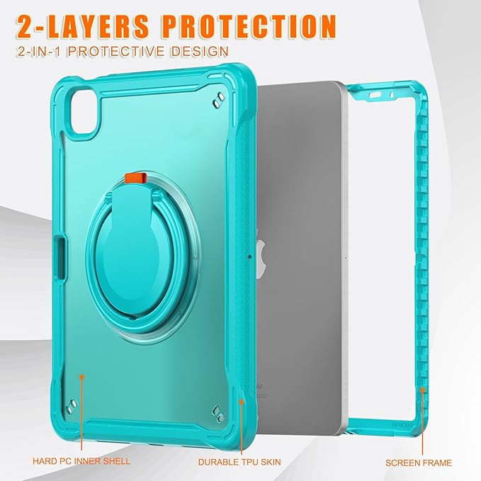 Batianda for iPad Pro 11 inch Case 2025 M5 2024 M4 Chip Lightweight Dual-Layer Protective Tablet Cover, Durable Shock-Absorbing Corners with 360° Rotating Kickstand Ring Built-in Pen Slot, Blue