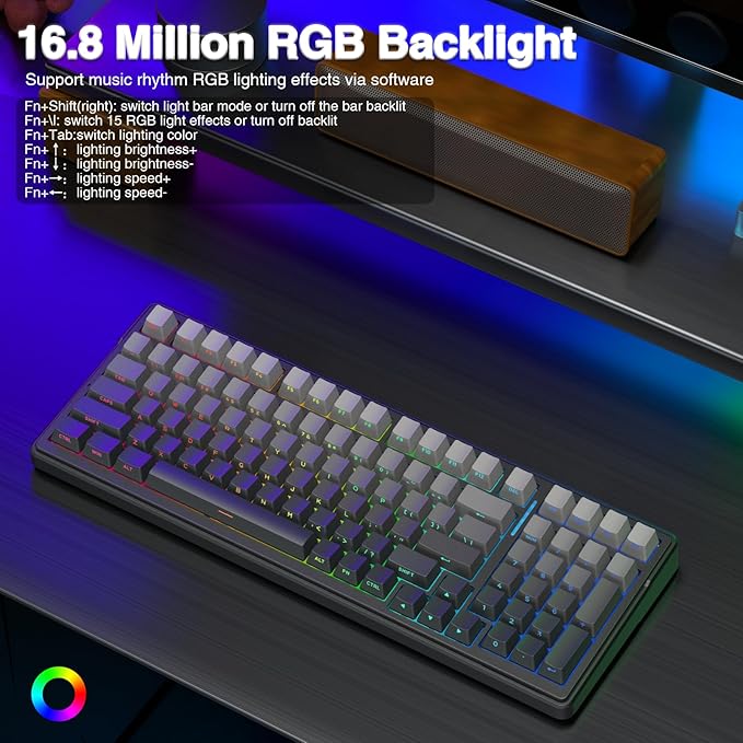AULA F99 Wireless Mechanical Keyboard,Gasket Structure Hot Swappable Custom Keyboard,RGB Backlit,Creamy Sound,Side Printed PBT Keycaps,2.4GHz/USB-C/BT5.0 Computer Gaming Keyboards