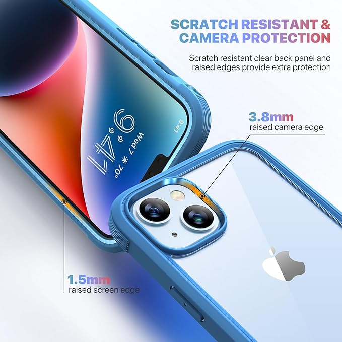 Diaclara Designed for iPhone 14 Case, Full Body Rugged Case with Built-in Touch Sensitive Anti-Scratch Screen Protector, with Camera Lens Protector for iPhone 14 6.1" (Blue and Clear)