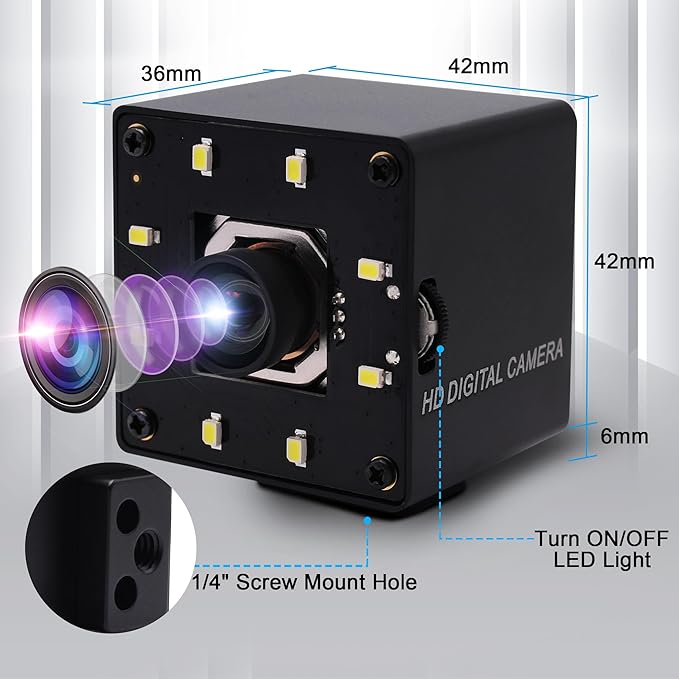 SVPRO 12MP USB Camera with Light, 4K 30fps/1080P 120fps High Speed Lightburn Camera, IMX577 Low Light USB External Computer Webcam with Wide Angle for PC Laptop,Linux,Windows,Android,MacOS