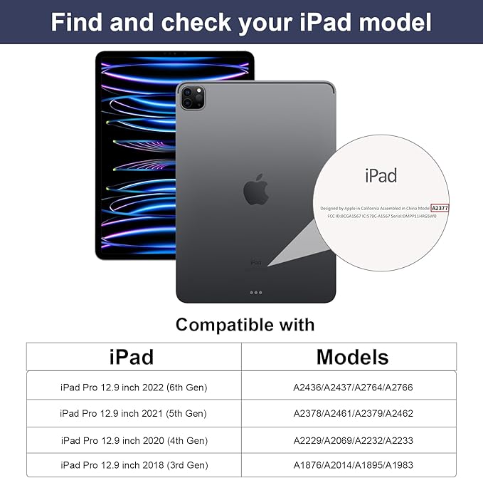 for iPad Pro 12.9 Inch Case 6th/5th/4th Generation (2022/2021/2020) with Pencil Holder, Smart Stand Cover with Soft TPU Back for iPad Air 13 inch Case, Auto Sleep/Wake, Navy